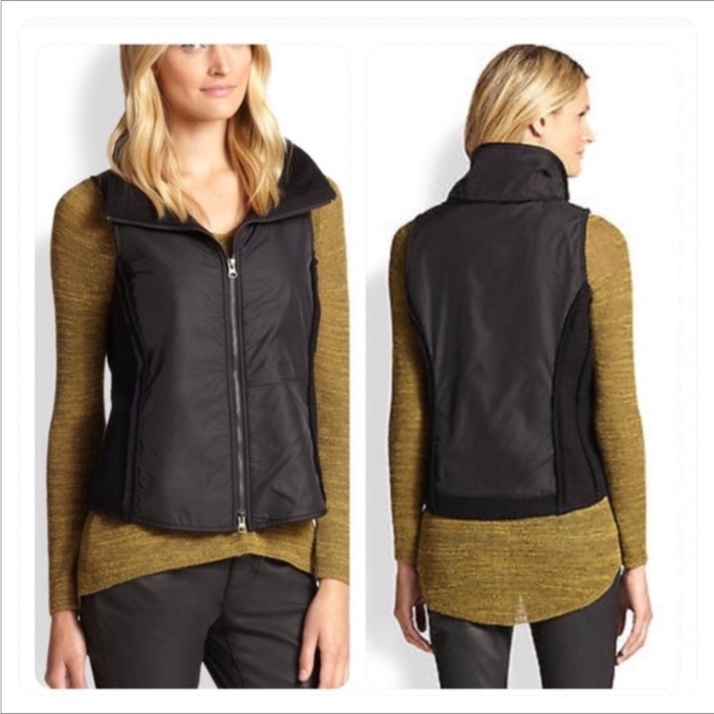 Eileen Fisher Black Wool Nylon Vest with High Collar PM